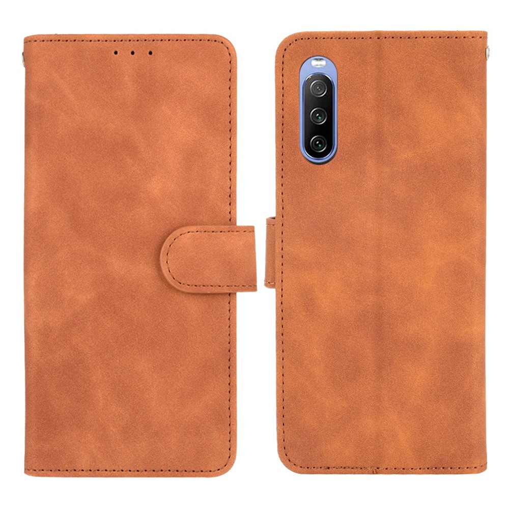 Skin-touch Feeling Leather Wallet Case Phone Cover with Supporting Stand for Sony Xperia 10 III - Brown-1