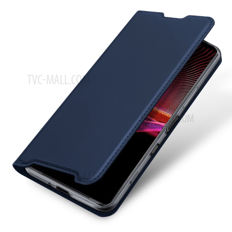 DUX DUCIS Skin-touch PU Leather Protective Phone Cover with Supporting Stand Wallet for Sony Xperia 1 III - Blue-4