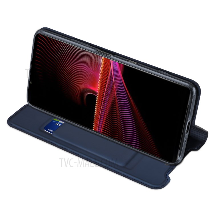 DUX DUCIS Skin-touch PU Leather Protective Phone Cover with Supporting Stand Wallet for Sony Xperia 1 III - Blue-5
