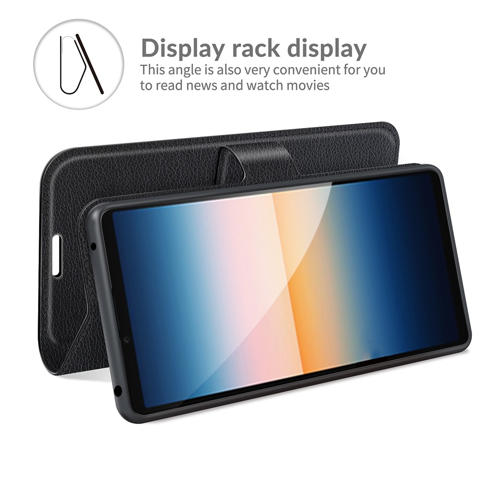 Litchi Skin Wallet Stand Leather Protection Case for Sony Xperia 10 III - Black-6