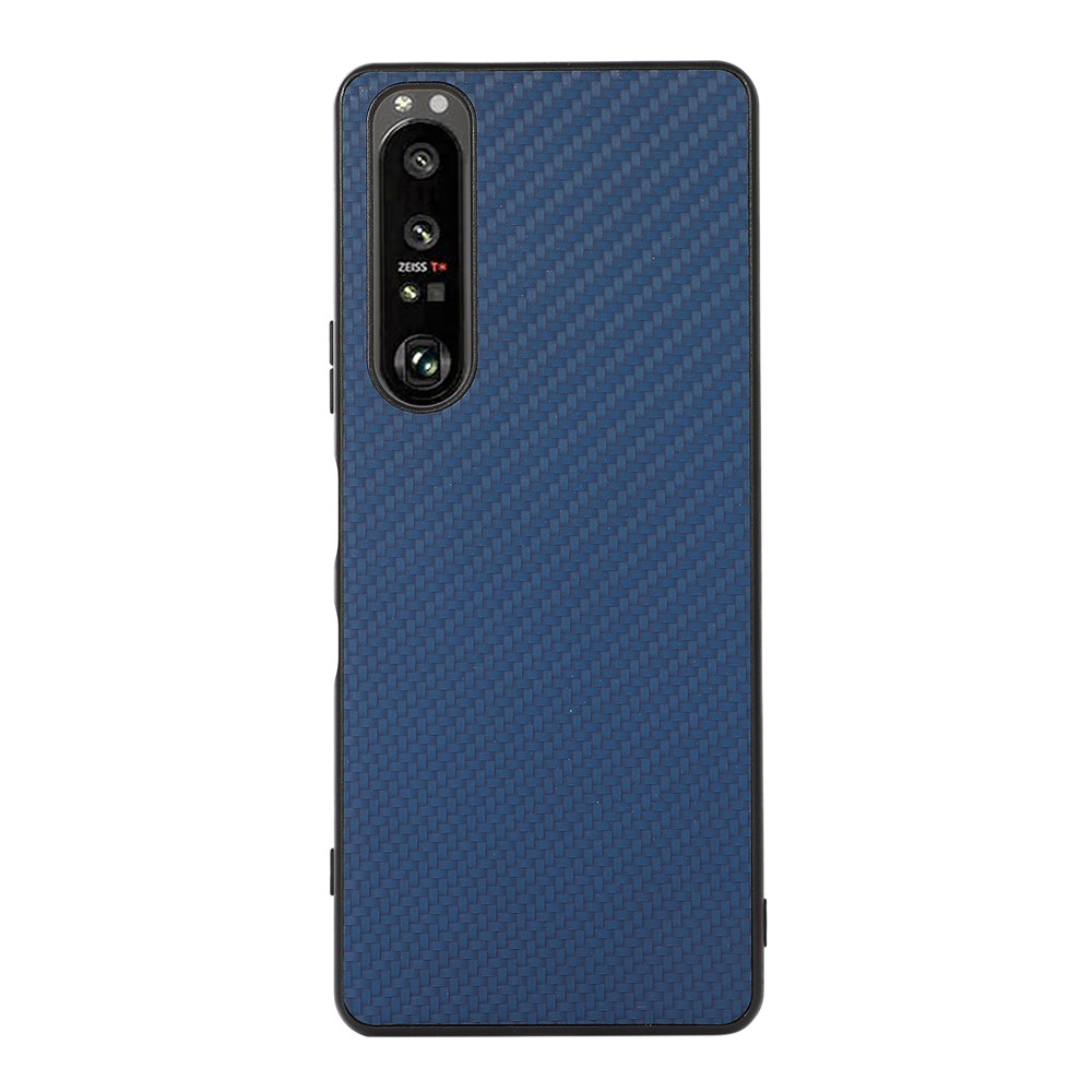 Well-Protected Carbon Fiber Texture Leather Case for Sony Xperia 1 III - Blue-1