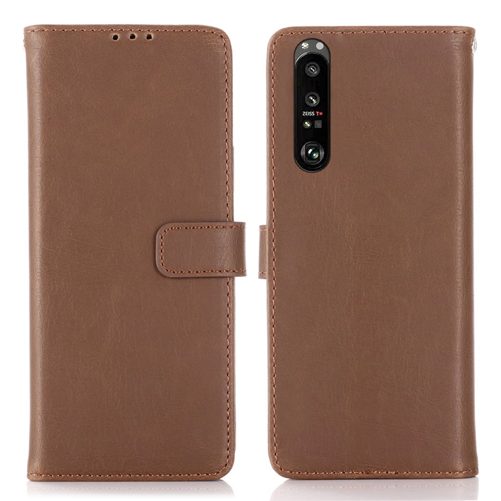 Wallet Case Design Retro Style Crazy Horse Texture Leather for Sony Xperia 1 III - Coffee-1