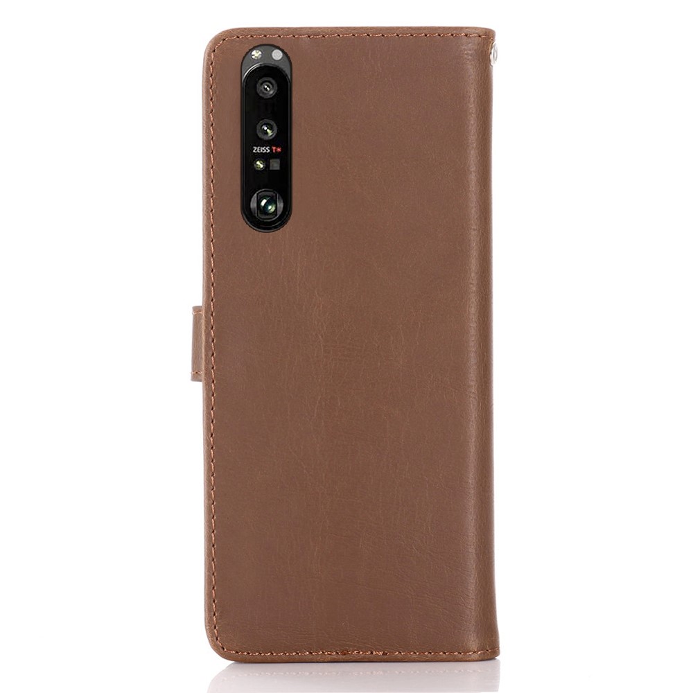 Wallet Case Design Retro Style Crazy Horse Texture Leather for Sony Xperia 1 III - Coffee-3