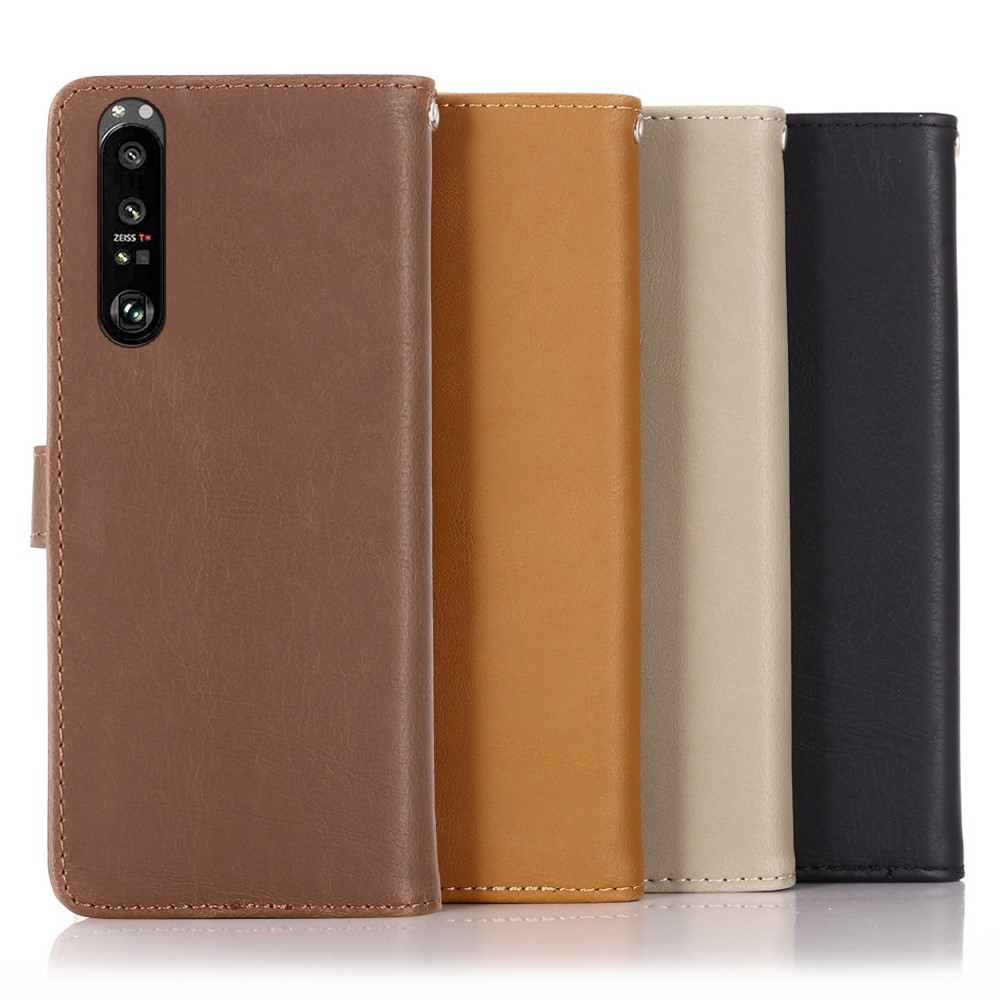 Wallet Case Design Retro Style Crazy Horse Texture Leather for Sony Xperia 1 III - Coffee-8