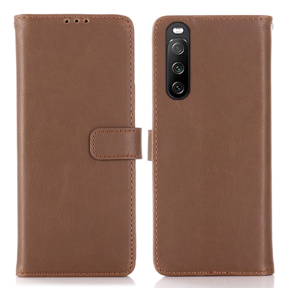 Crazy Horse Vintage Leather Wallet Protective Case for Sony Xperia 10 III - Coffee-1