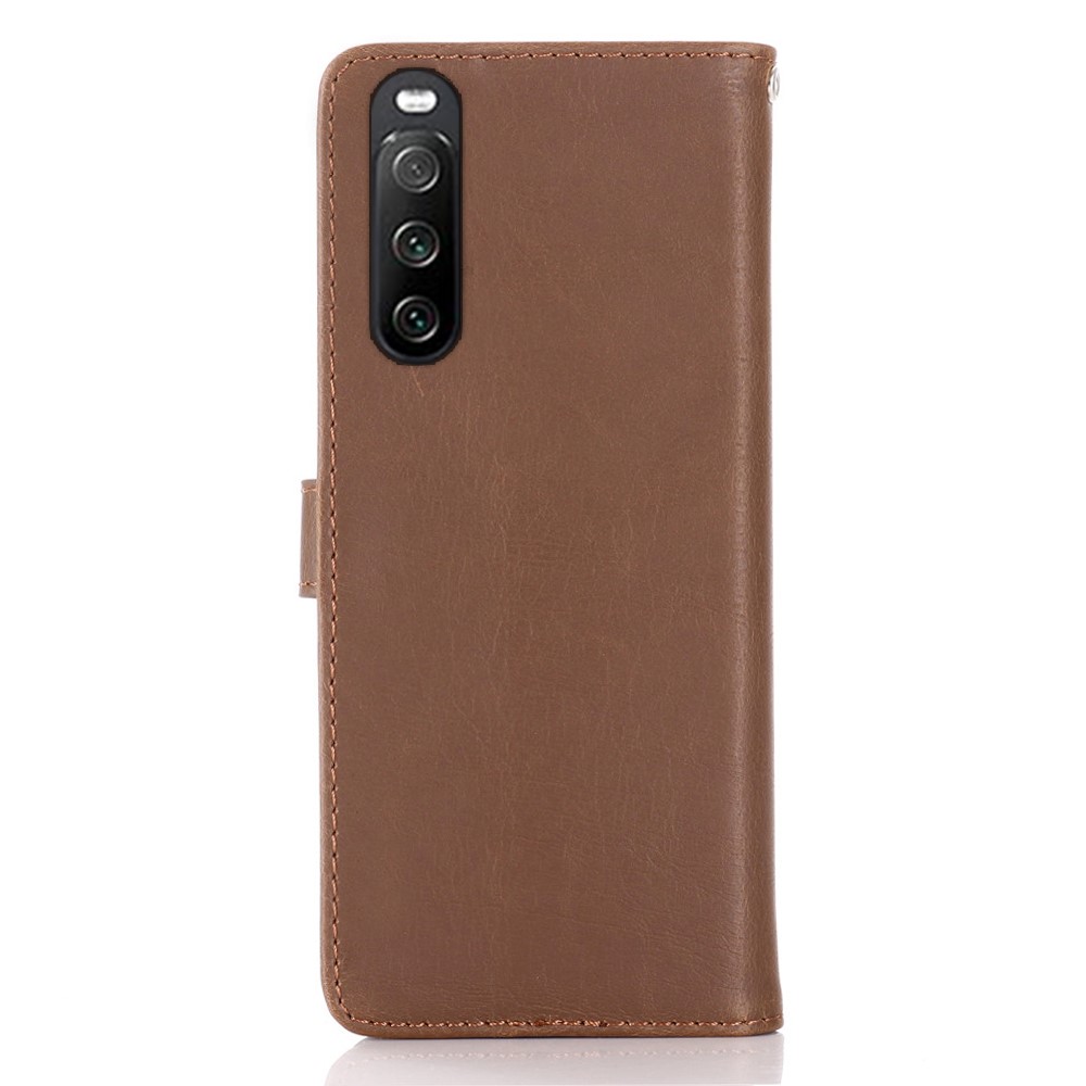 Crazy Horse Vintage Leather Wallet Protective Case for Sony Xperia 10 III - Coffee-3