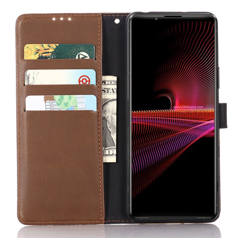 Crazy Horse Vintage Leather Wallet Protective Case for Sony Xperia 10 III - Coffee-5
