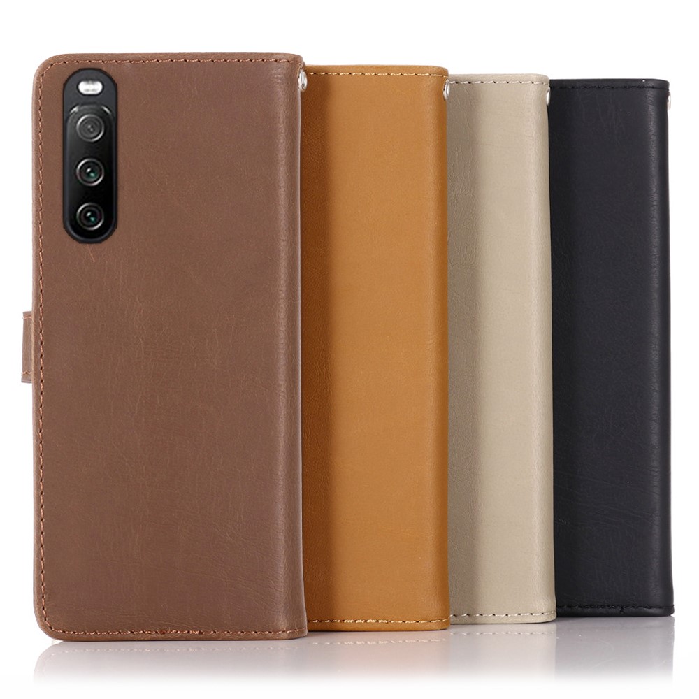 Crazy Horse Vintage Leather Wallet Protective Case for Sony Xperia 10 III - Coffee-8