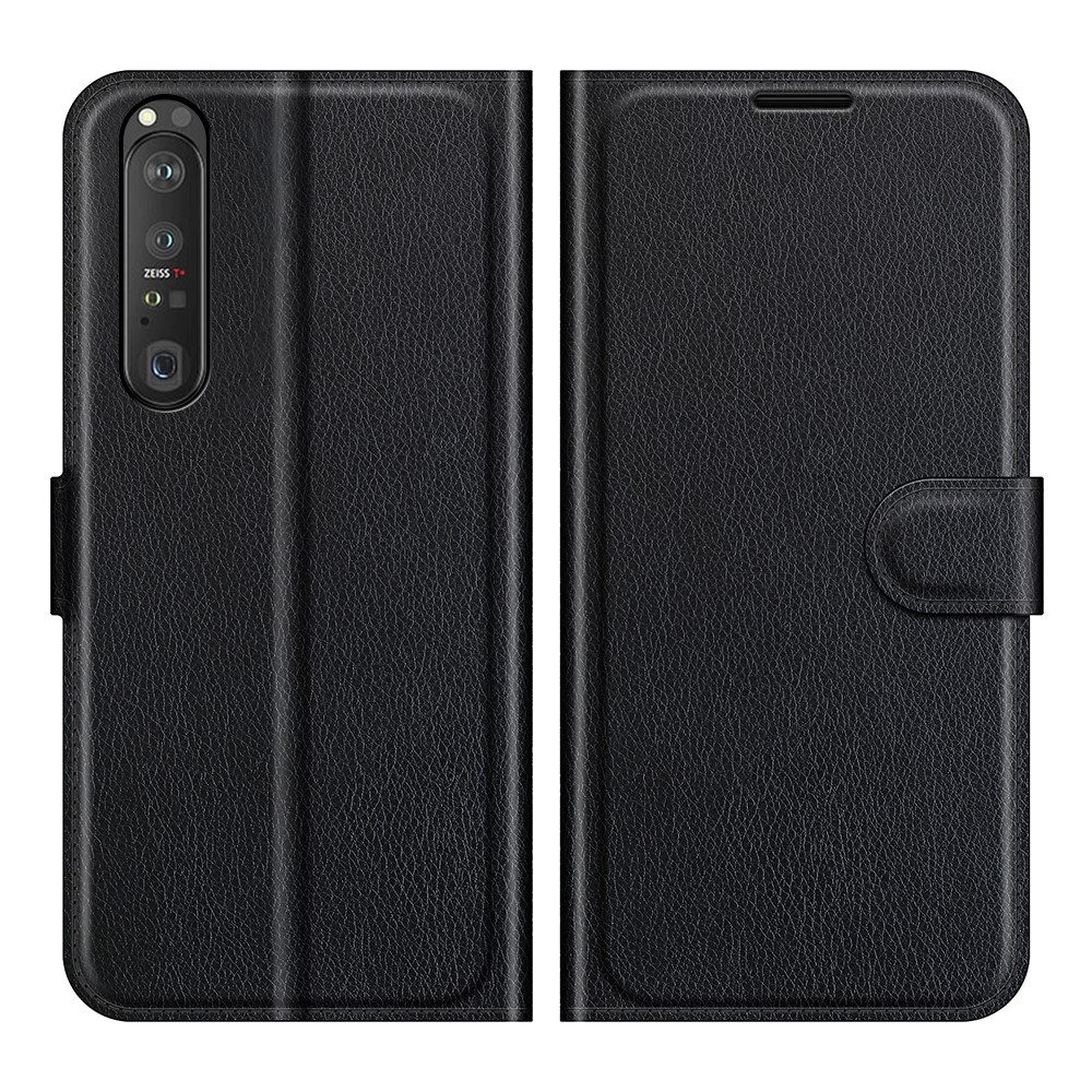 Wallet Design Litchi Texture Leather Phone Case with Stand for Sony Xperia 1 III - Black-1