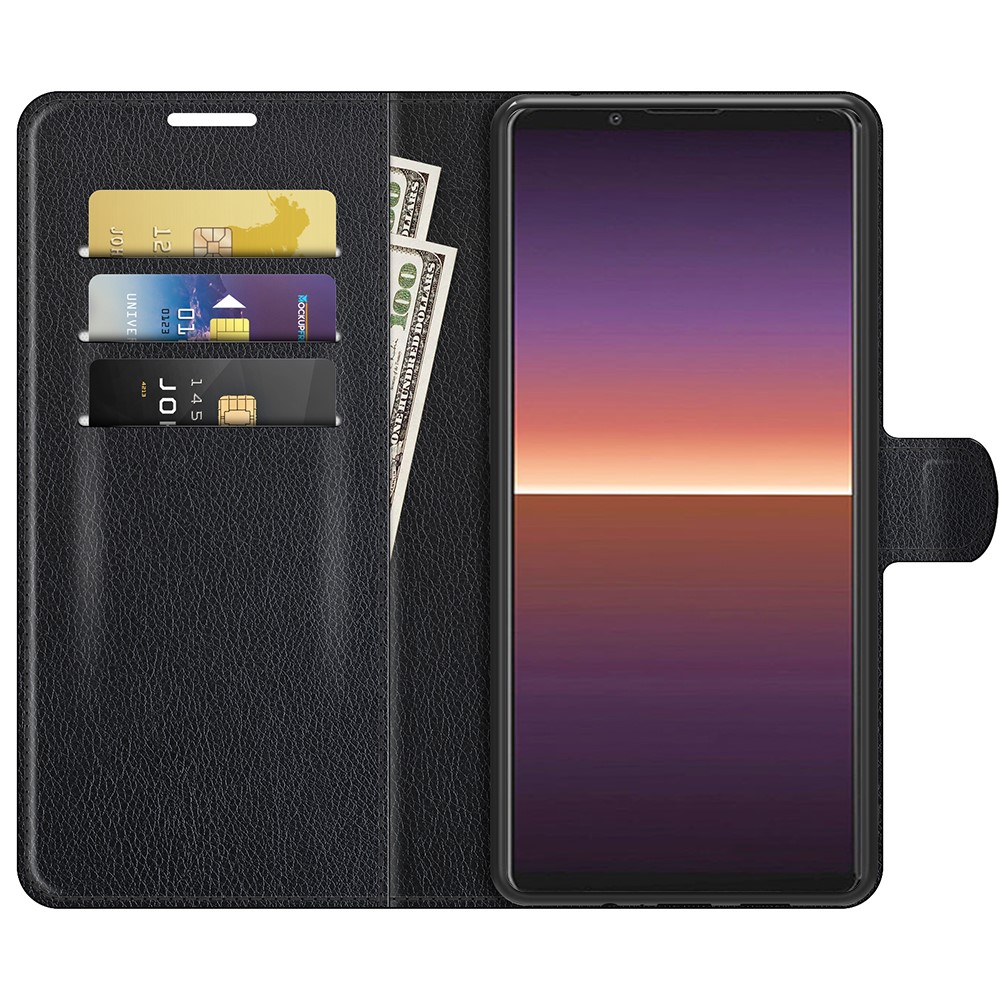 Wallet Design Litchi Texture Leather Phone Case with Stand for Sony Xperia 1 III - Black-4