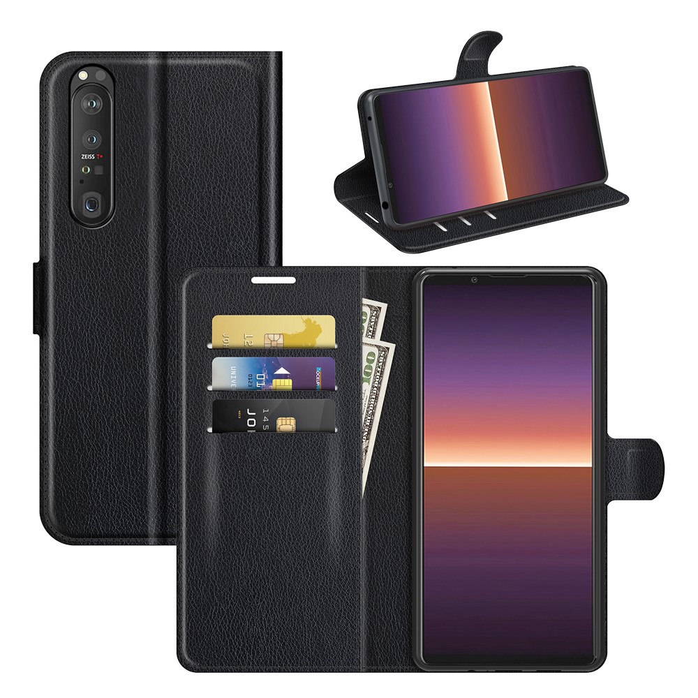 Wallet Design Litchi Texture Leather Phone Case with Stand for Sony Xperia 1 III - Black-8