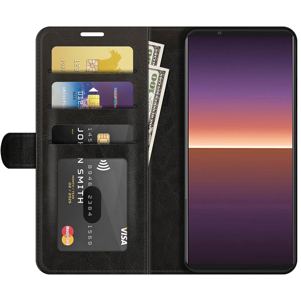 Crazy Horse Texture Leather Wallet Case for Sony Xperia 1 III - Black-4