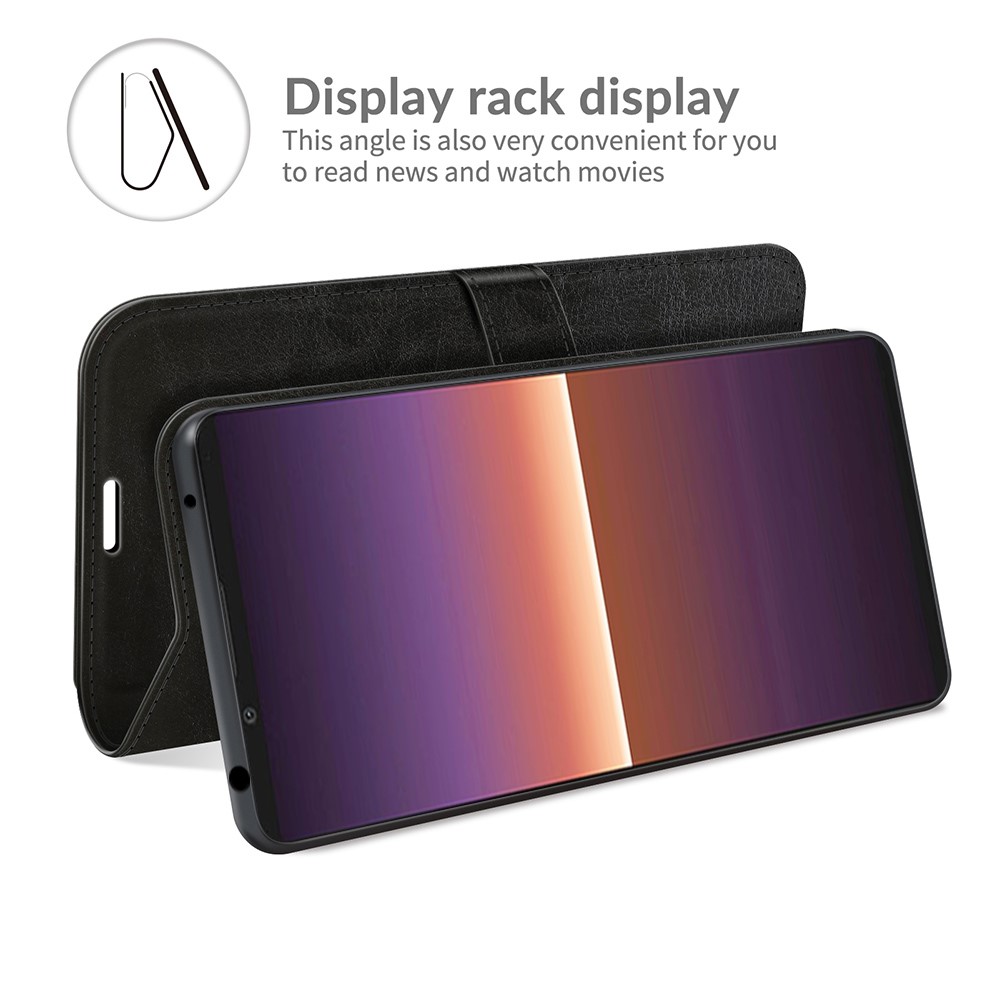 Crazy Horse Texture Leather Wallet Case for Sony Xperia 1 III - Black-6