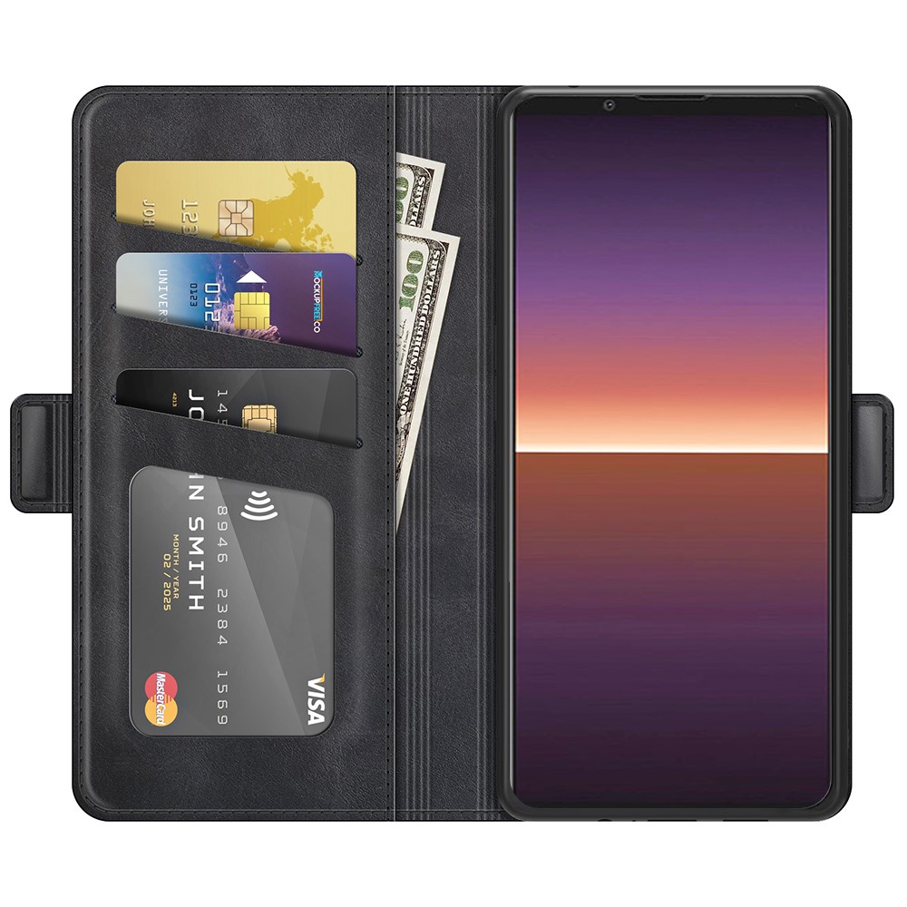 Magnetic Double Clasp PU Leather Wallet Stand Case Flip Cover for Sony Xperia 1 III - Black-4