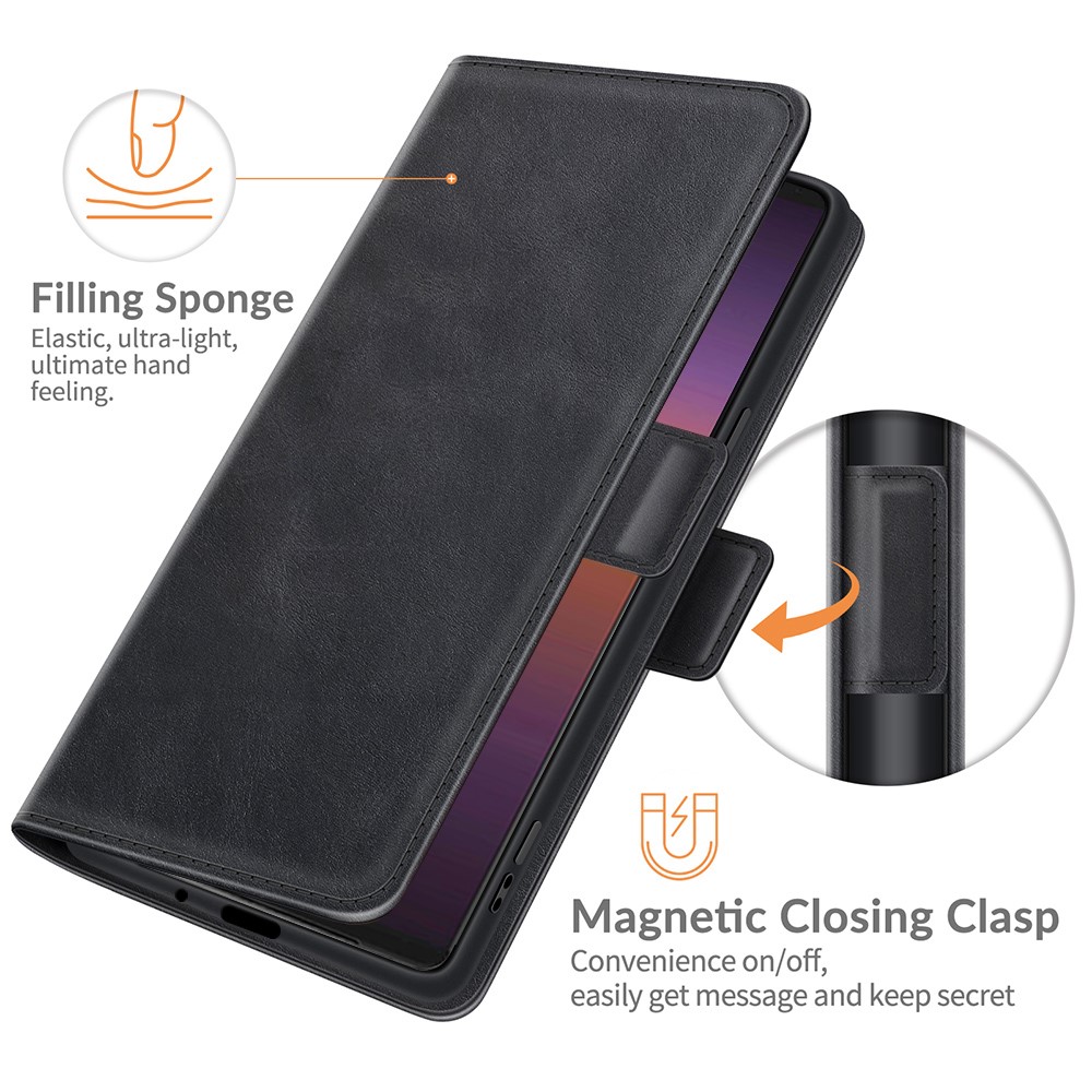 Magnetic Double Clasp PU Leather Wallet Stand Case Flip Cover for Sony Xperia 1 III - Black-6