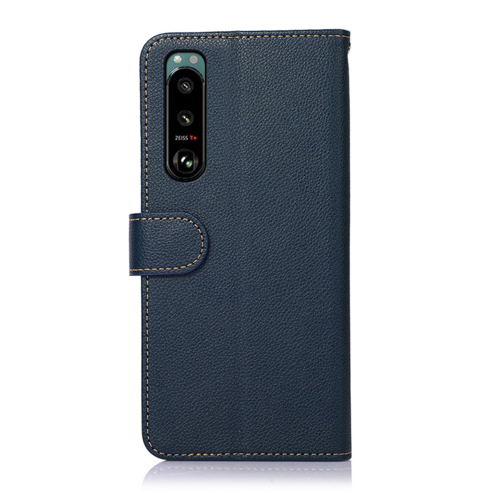 KHAZNEH Litchi Skin Design RFID Anti-theft Swiping Function Leather Phone Case Cover for Sony Xperia 5 III - Blue-3