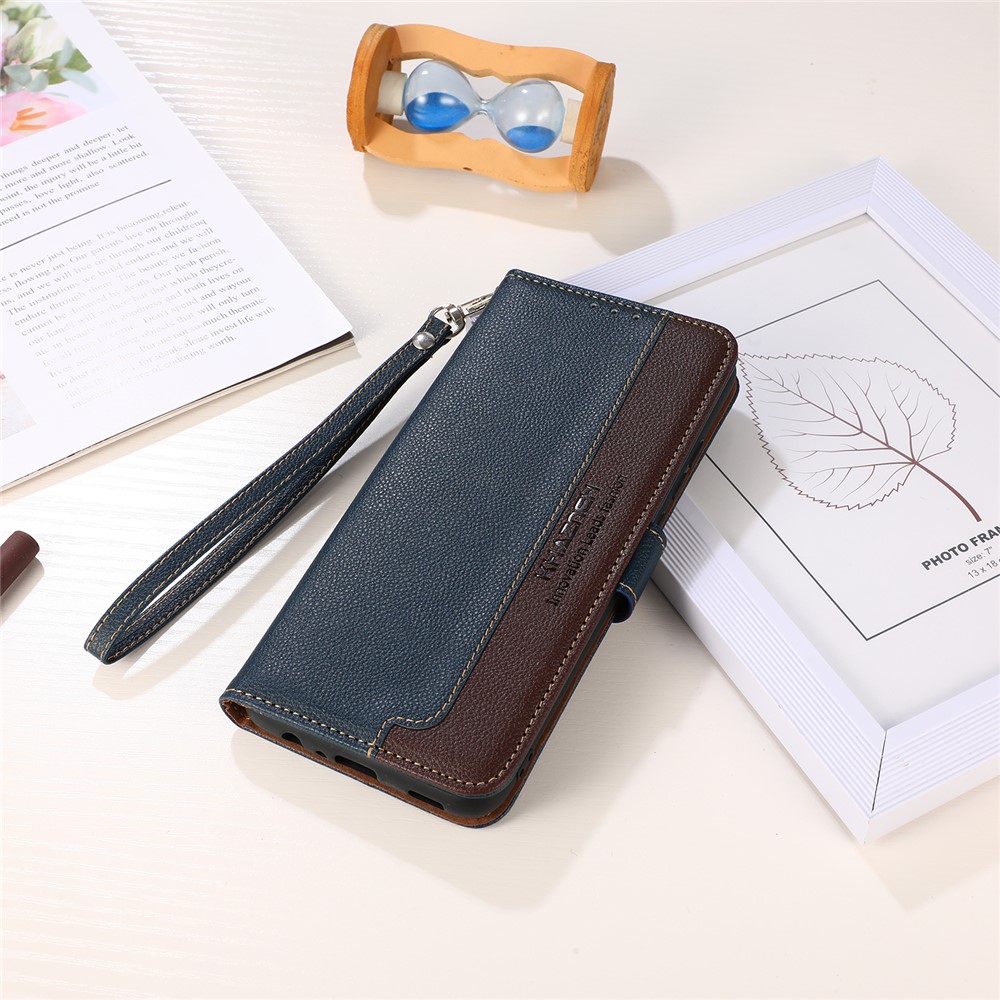 KHAZNEH Litchi Skin Design RFID Anti-theft Swiping Function Leather Phone Case Cover for Sony Xperia 5 III - Blue-9