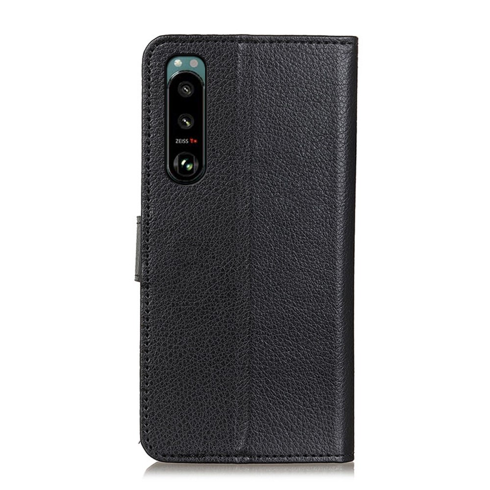 Litchi Texture Leather Wallet Stand Flip Case for Sony Xperia 5 III - Black-3