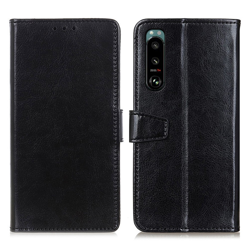Full Protection Wallet Stand Design Leather Protective Case for Sony Xperia 5 III - Black-1