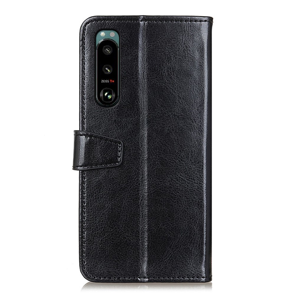 Full Protection Wallet Stand Design Leather Protective Case for Sony Xperia 5 III - Black-3