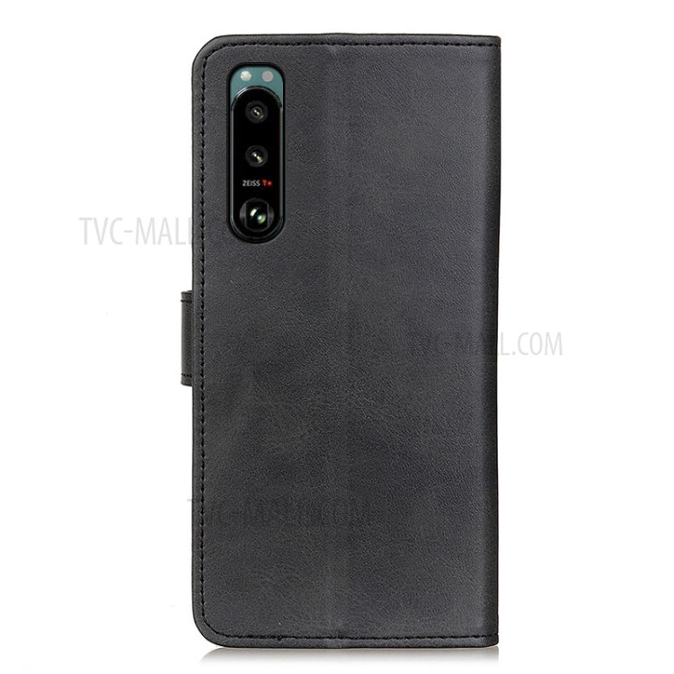 Leather Mobile Phone Cover Shell Protector for Sony Xperia 5 III Wallet Stand Case - Black-3