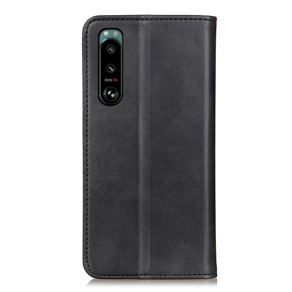 Auto-absorbed Split Leather Wallet Phone Cover with Stand Shell for Sony Xperia 5 III - Black-3