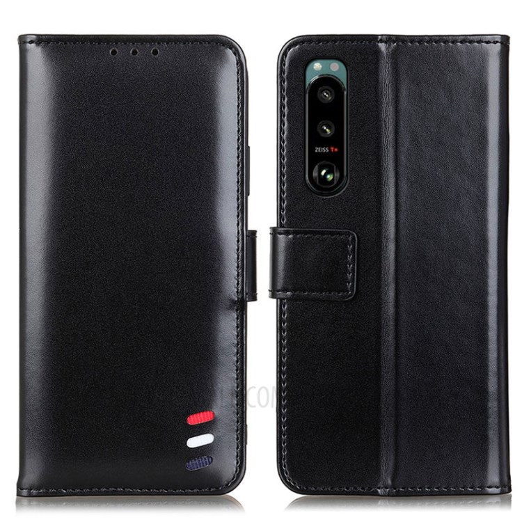 Wallet Leather Stand Case Shell for Sony Xperia 5 III - Black-1