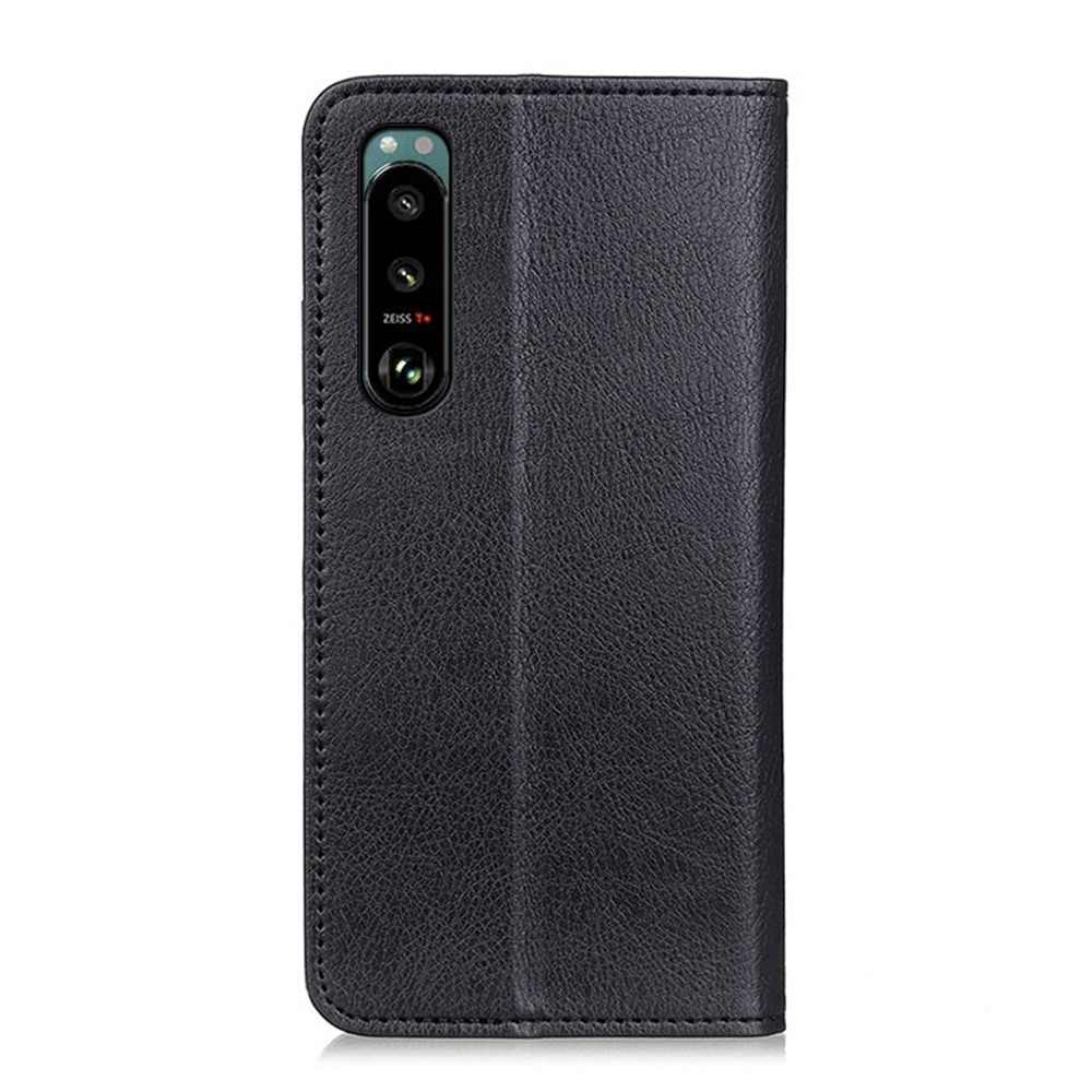 Magnetic Auto-absorbed Litchi Texture Split Leather Wallet Stand Case Cover for Sony Xperia 5 III - Black-6