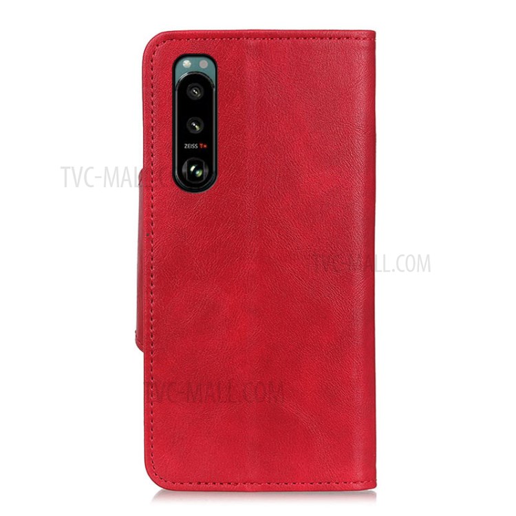 Wallet Design PU Leather Stand Case with Magnetic Closure Brass Buckle for Sony Xperia 5 III - Red-6