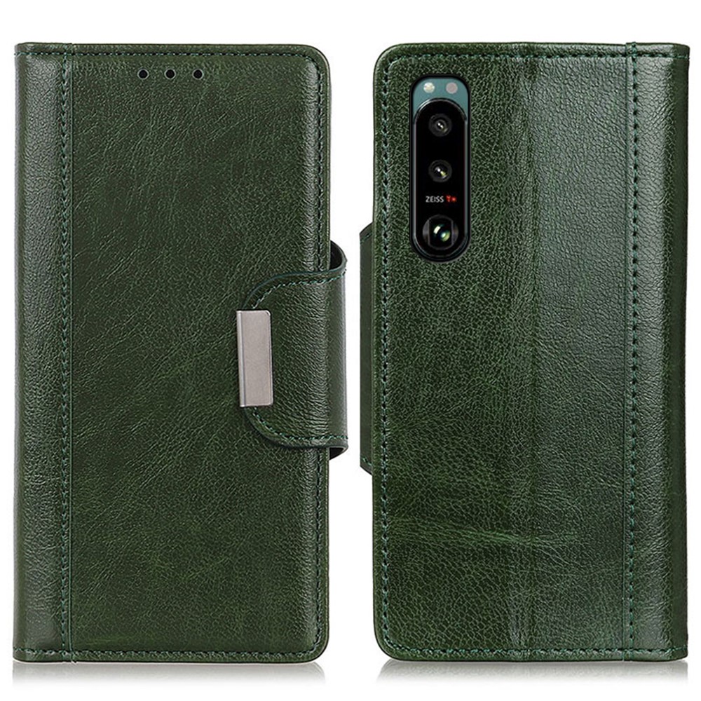 Wallet Design PU Leather Full Protection Phone Case with Stand for Sony Xperia 5 III - Green-1