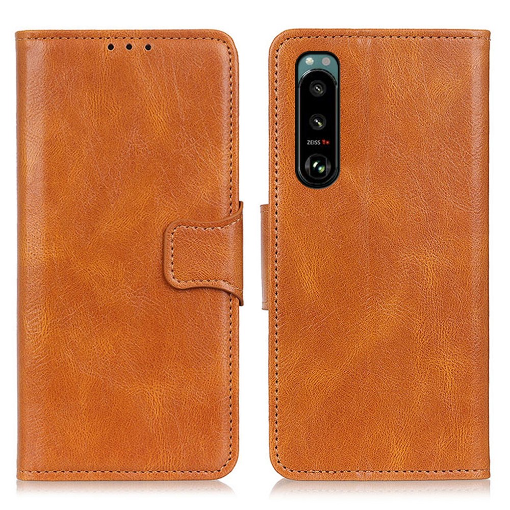 Crazy Horse Wallet Leather Stand Cover for Sony Xperia 5 III - Brown-1