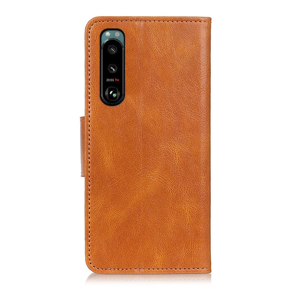 Crazy Horse Wallet Leather Stand Cover for Sony Xperia 5 III - Brown-8