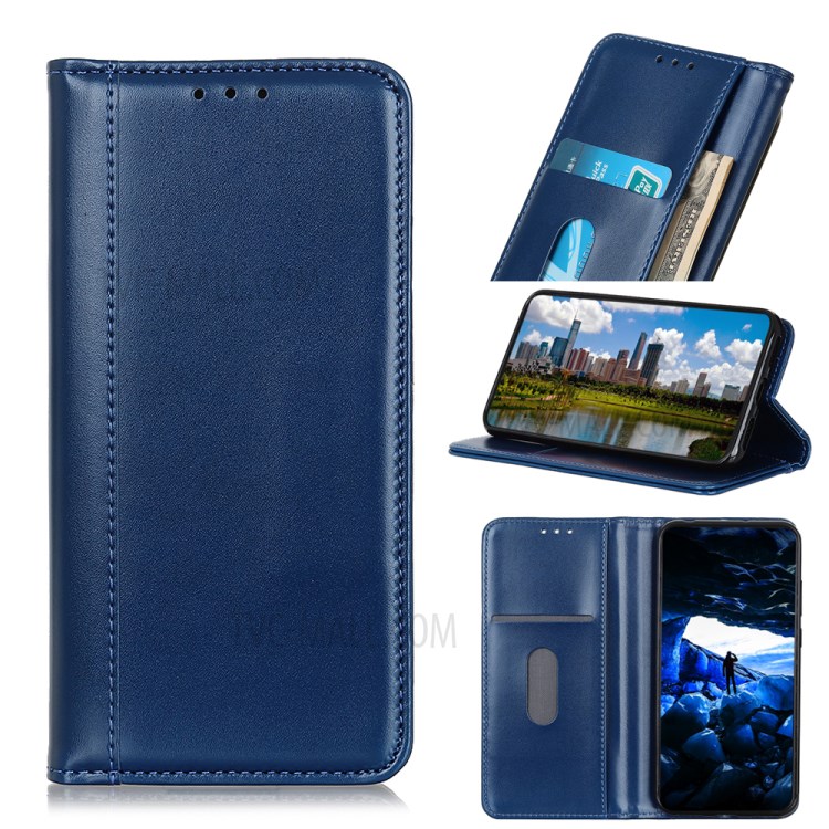Auto-absorbed Split Leather Phone Case Shell Cover Wallet Stand for Sony Xperia 5 III - Blue-9