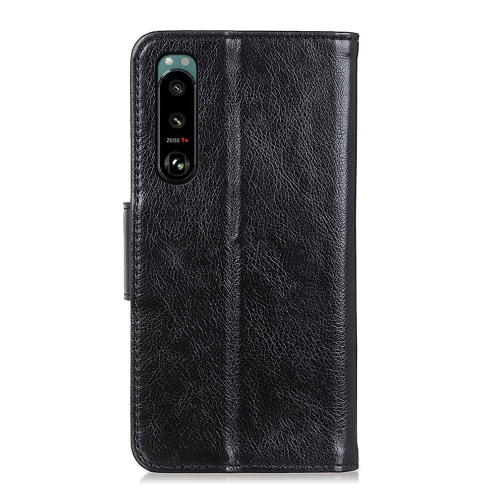 Full-Protection Nappa Texture Wallet Design Split Leather Stand Phone Cover Shell for Sony Xperia 5 III - Black-6