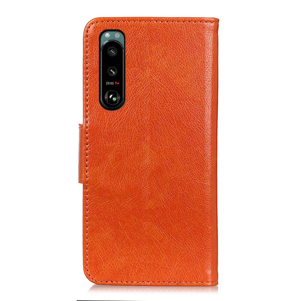 Full-Protection Nappa Texture Wallet Design Split Leather Stand Phone Cover Shell for Sony Xperia 5 III - Orange-6