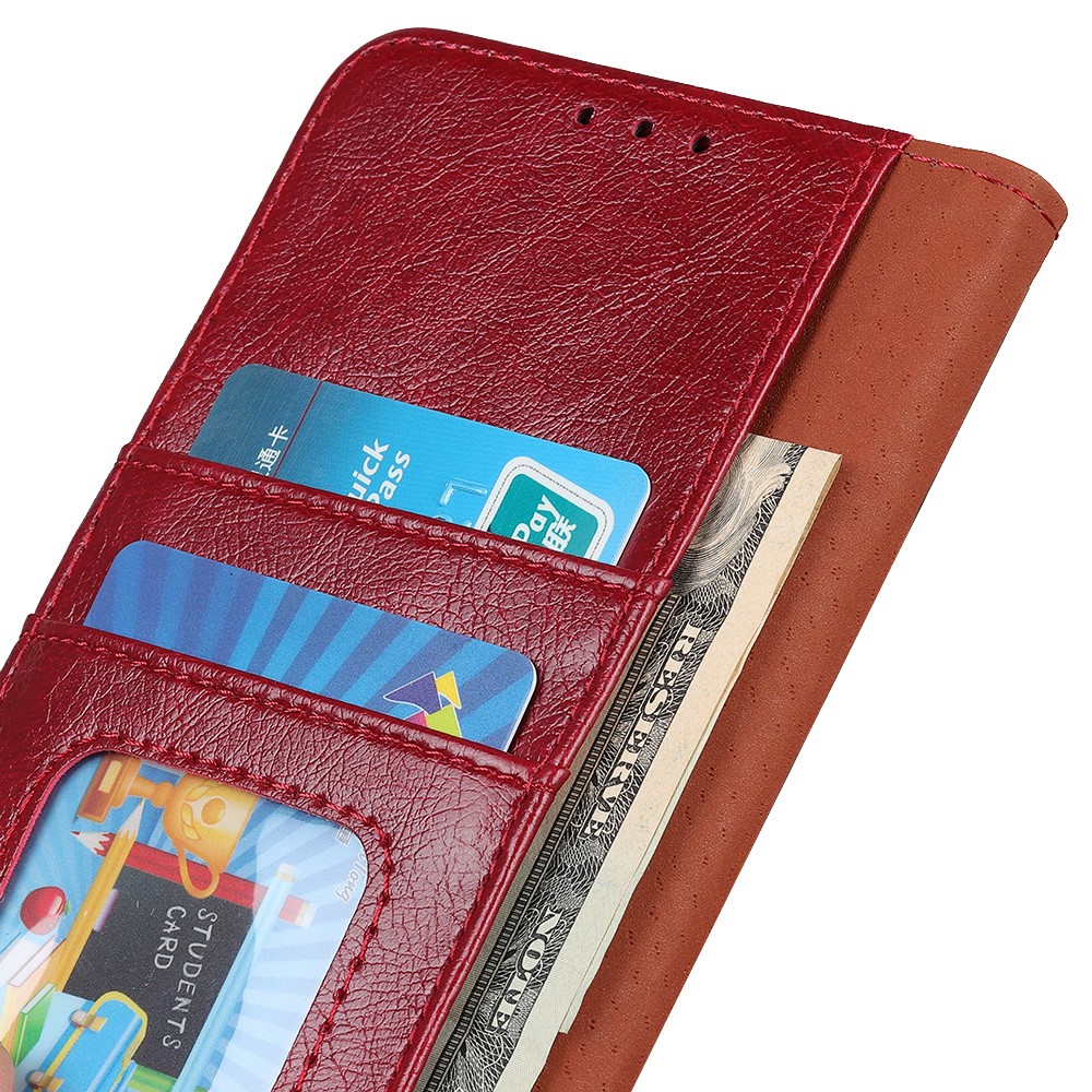 Full-Protection Nappa Texture Wallet Design Split Leather Stand Phone Cover Shell for Sony Xperia 5 III - Red-3