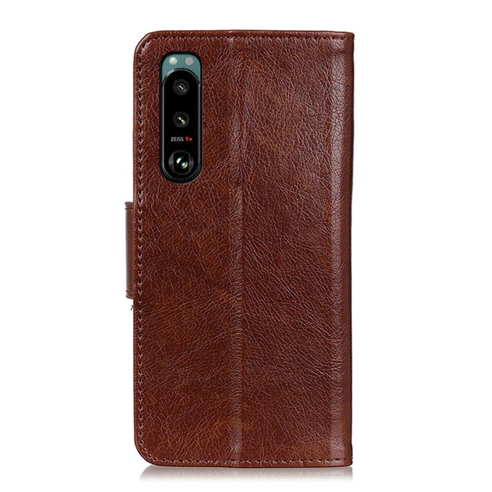 Full-Protection Nappa Texture Wallet Design Split Leather Stand Phone Cover Shell for Sony Xperia 5 III - Brown-6