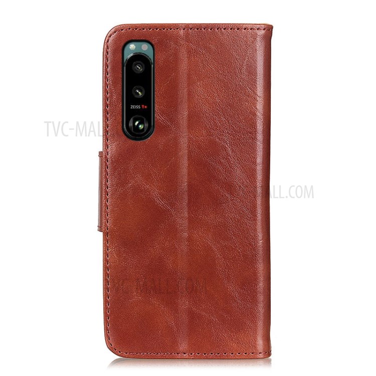 Crazy Horse Split Leather Phone Case Protector Cover Wallet Stand for Sony Xperia 5 III - Brown-9