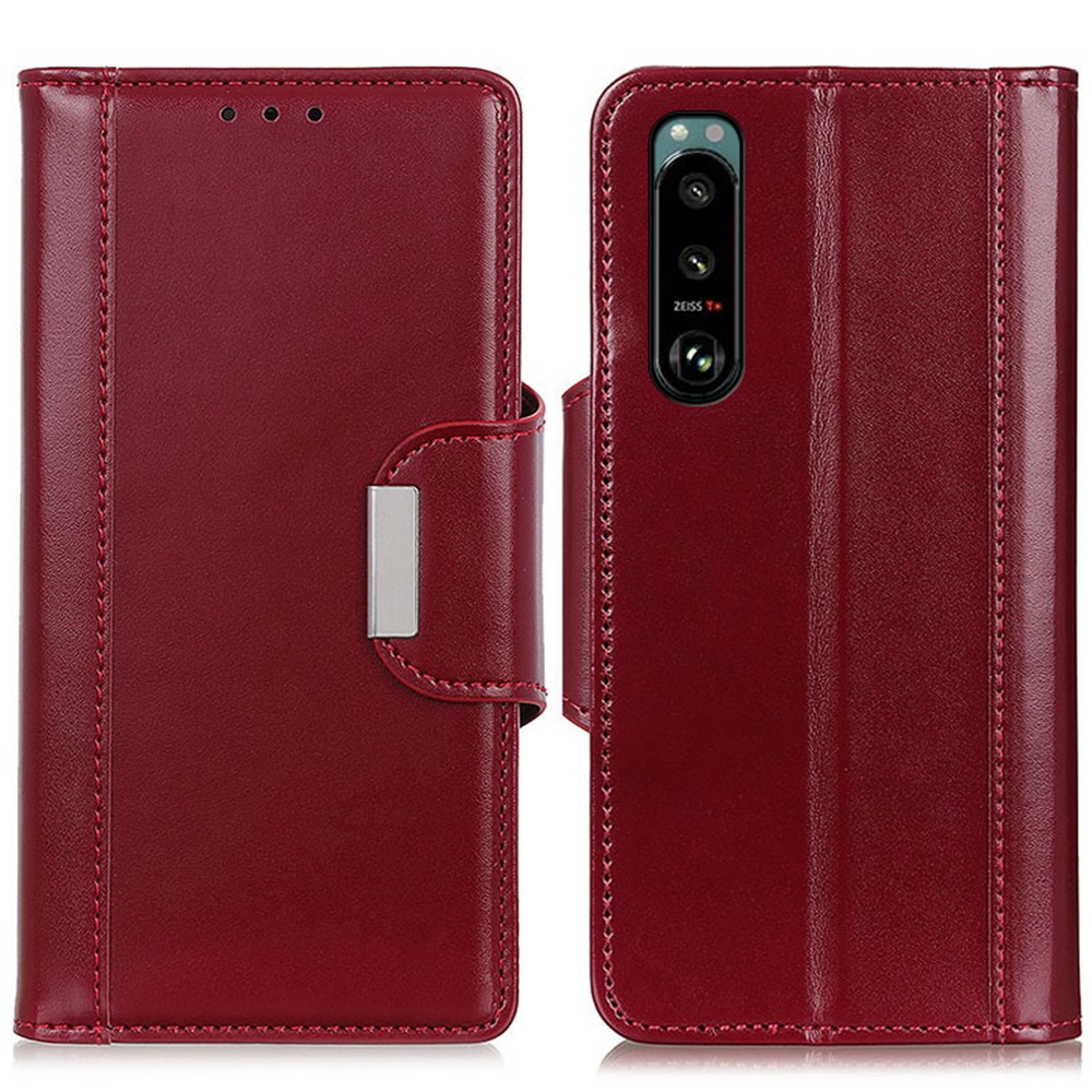 Wallet Stand Design Magnetic Clasp PU Leather Protection Case Shell for Sony Xperia 5 III - Red-1