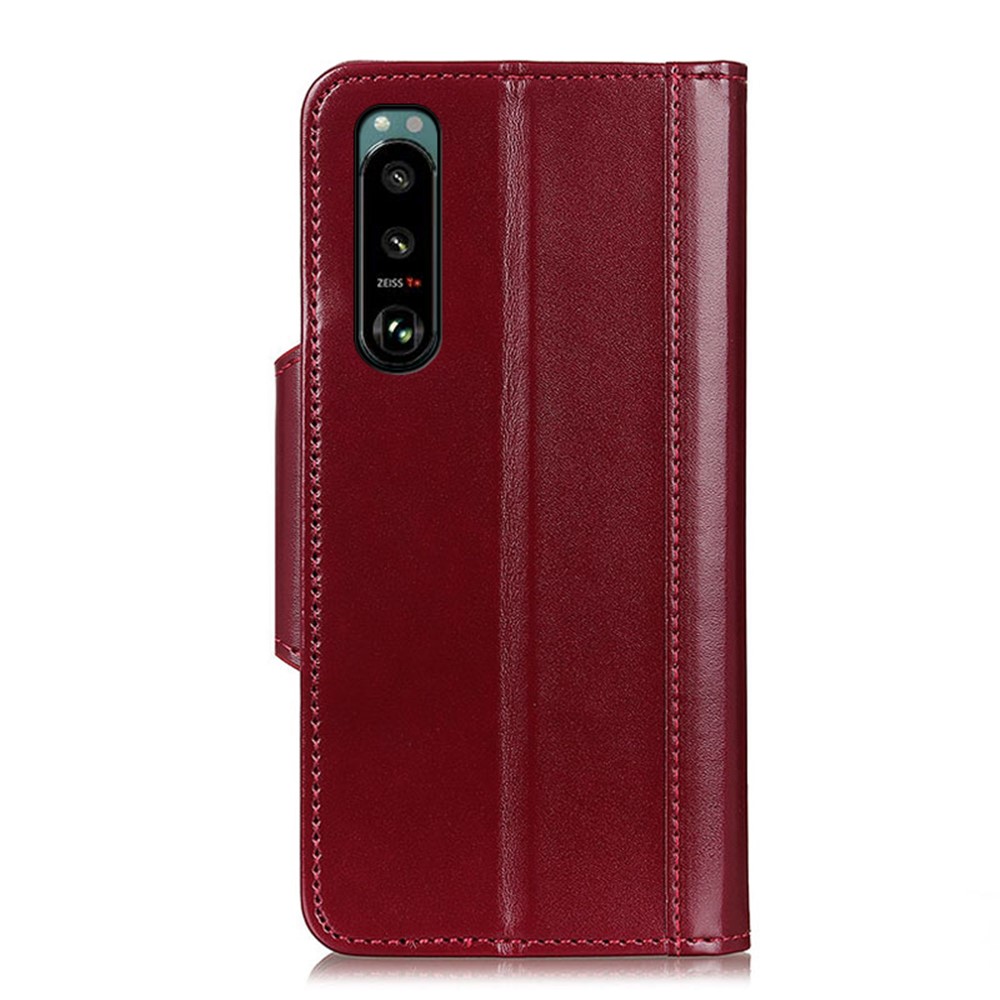 Wallet Stand Design Magnetic Clasp PU Leather Protection Case Shell for Sony Xperia 5 III - Red-9