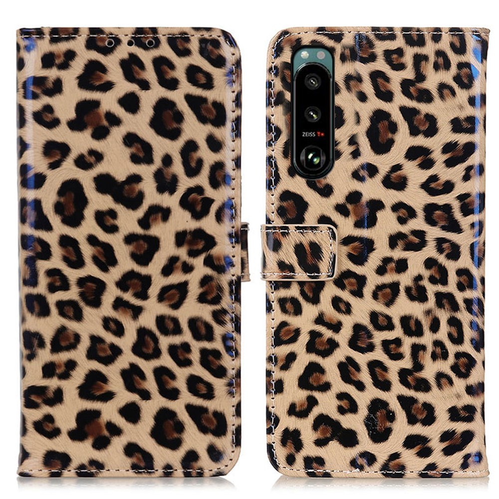 Leopard Print Design Wallet Stand Phone Full-Protection Case Shell for Sony Xperia 5 III-1
