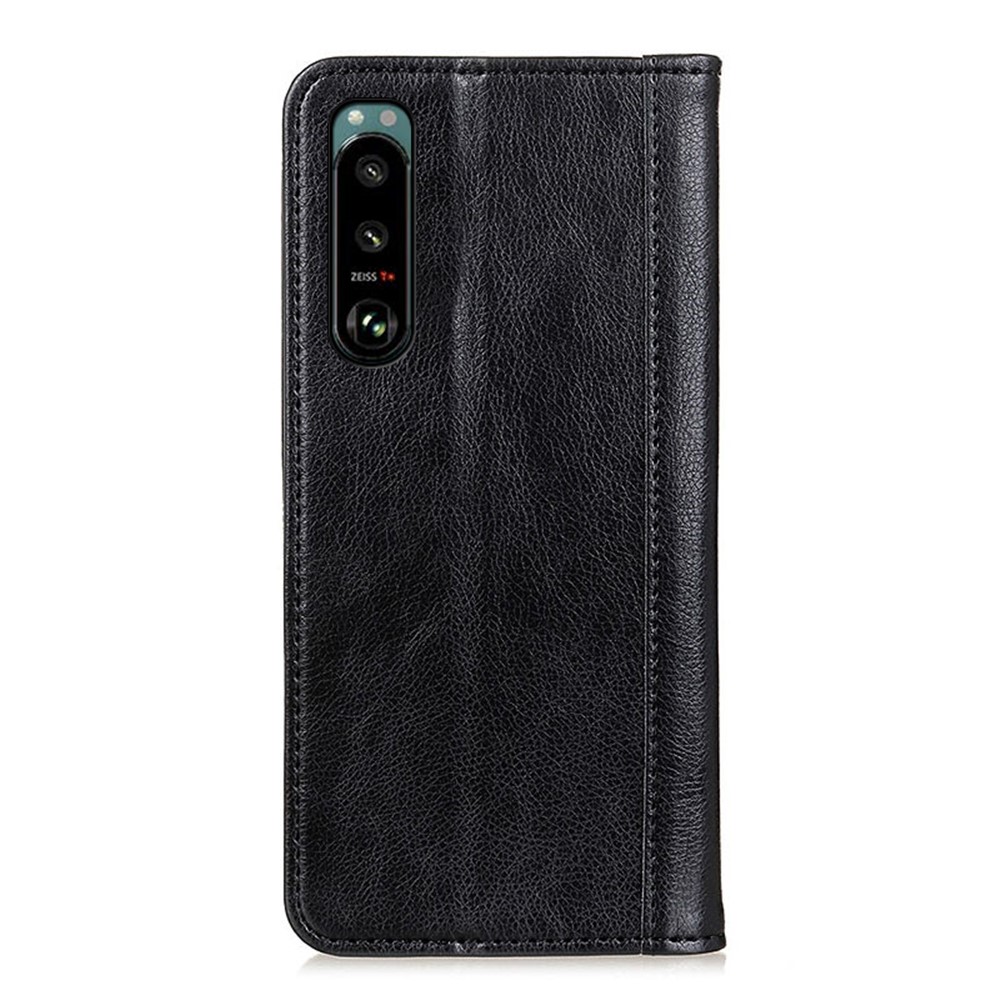 Auto-absorbed Litchi Texture Split Leather Case Stand Cover with Wallet for Sony Xperia 5 III - Black-7