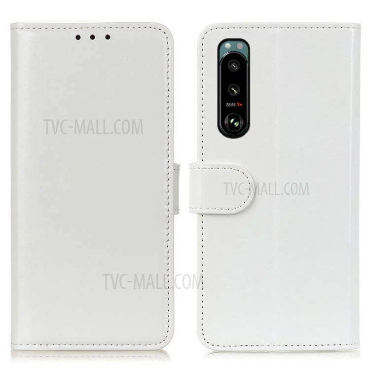 Crazy Horse Texture Leather Wallet Stand Cellphone Shell Case for Sony Xperia 5 III - White-1
