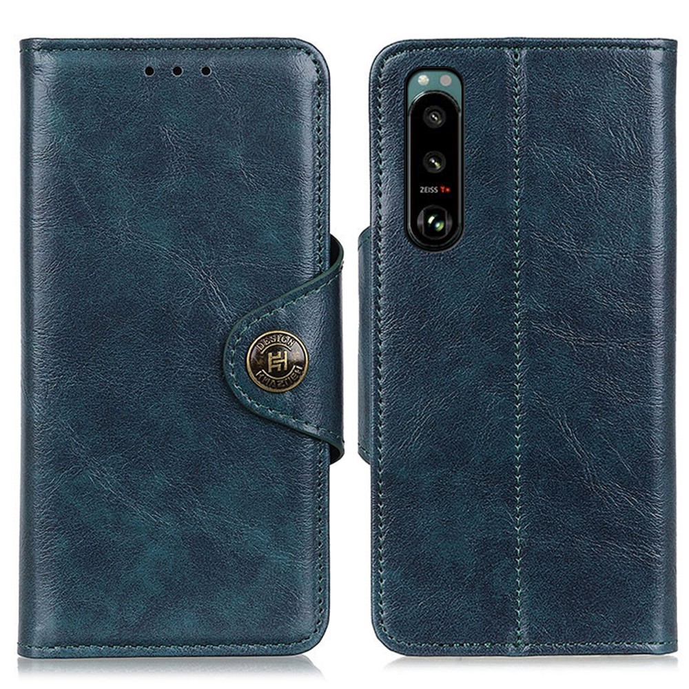 Magnetic Clasp Leather Case Wallet Stand Phone Cover Shell for Sony Xperia 5 III - Blue-1