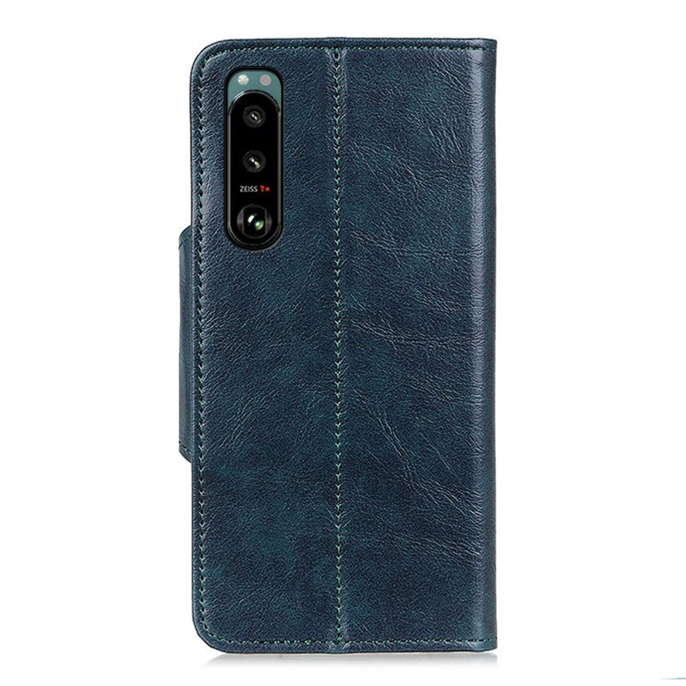 Magnetic Clasp Leather Case Wallet Stand Phone Cover Shell for Sony Xperia 5 III - Blue-5