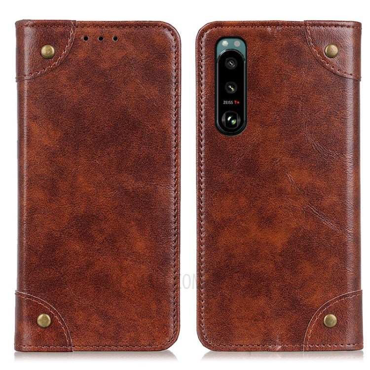 Auto-Absorbed Leather Phone Stand Case for Sony Xperia 5 III - Brown-1