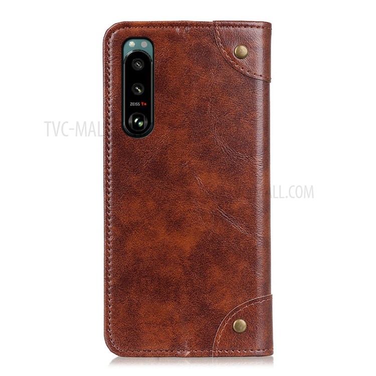 Auto-Absorbed Leather Phone Stand Case for Sony Xperia 5 III - Brown-6