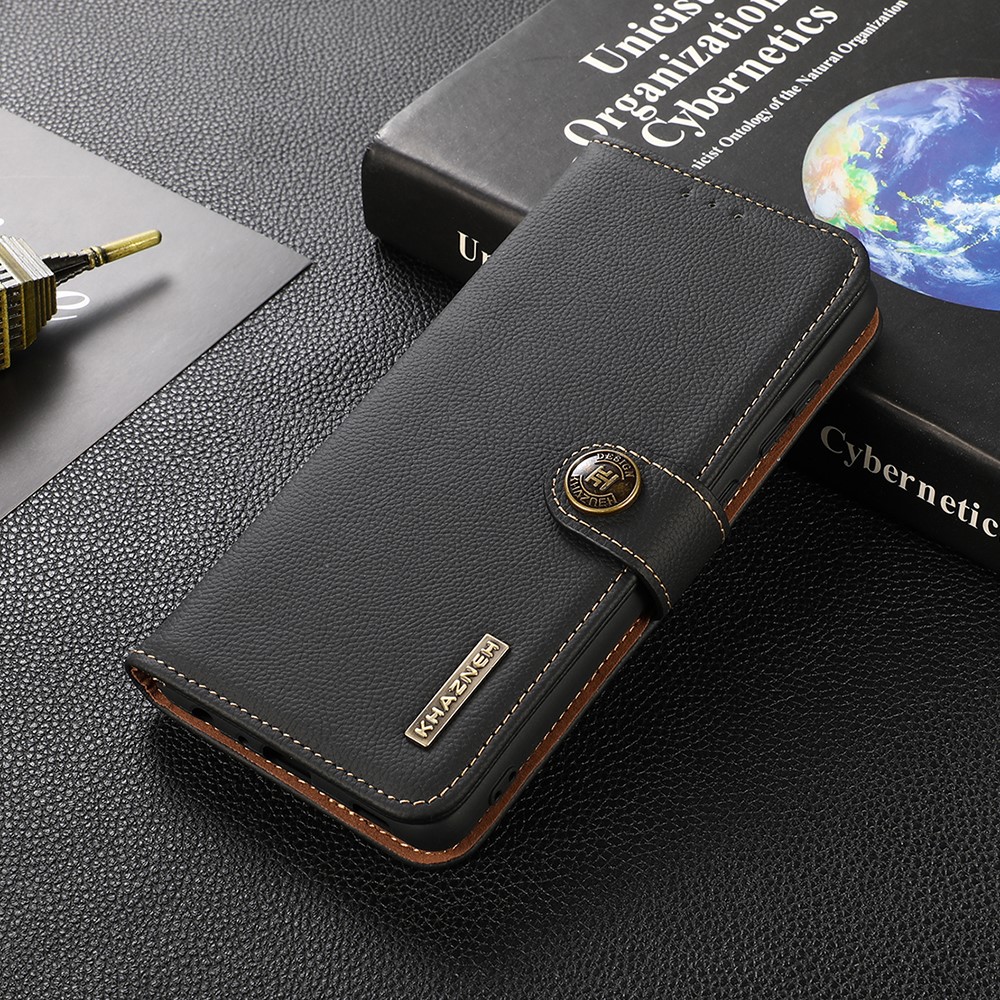 KHAZNEH Genuine Leather Phone Shell Full Coverage Case with RFID Anti-theft Swiping Design for Sony Xperia 5 III - Black-2