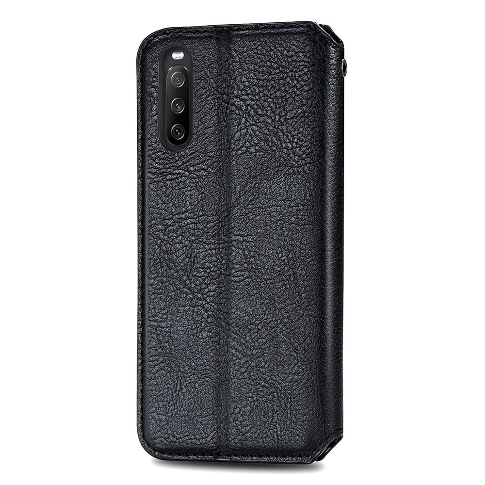 Wallet Stand Design Rhombus Imprinting Auto-Absorbed PU Leather Case for Sony Xperia 10 III - Black-11