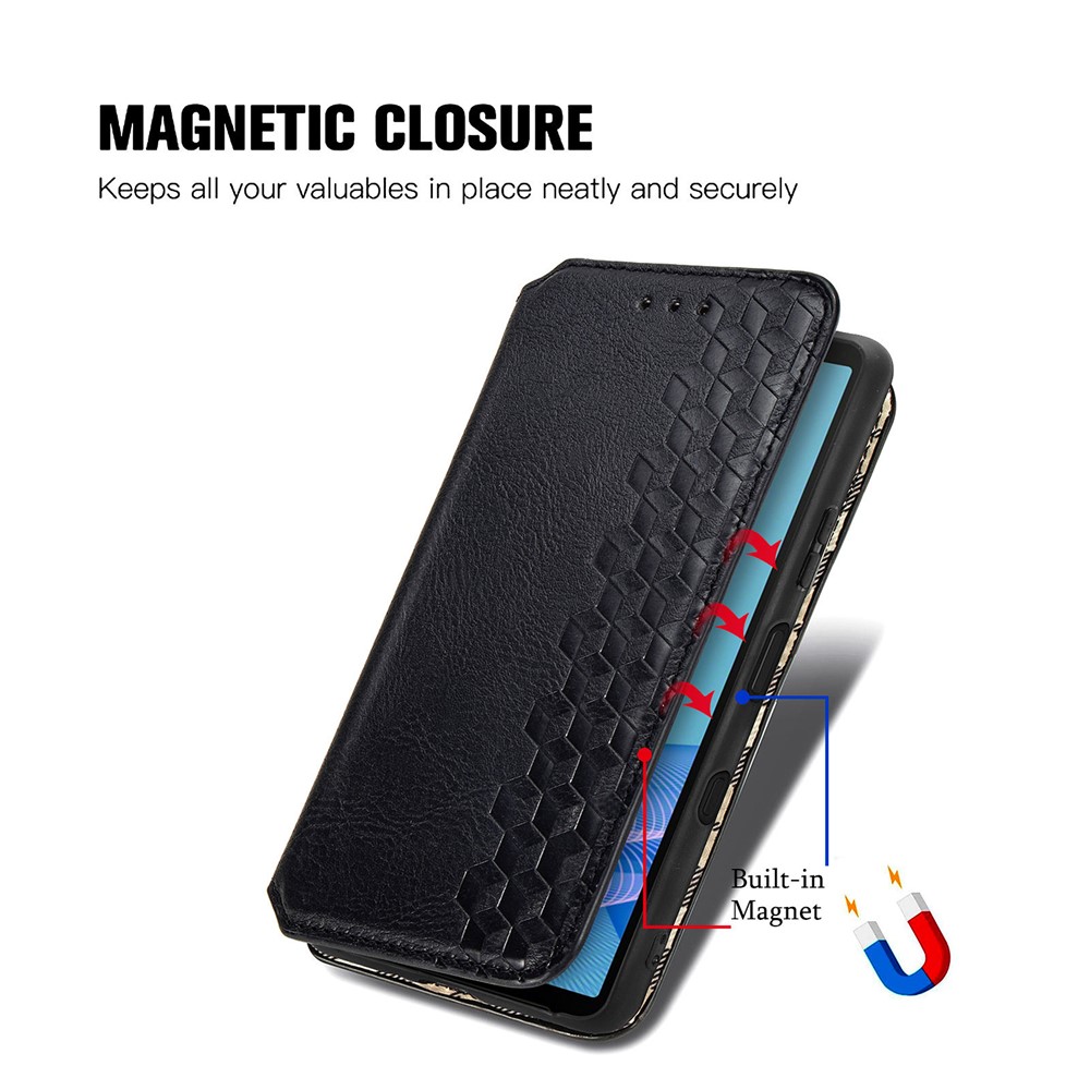 Wallet Stand Design Rhombus Imprinting Auto-Absorbed PU Leather Case for Sony Xperia 10 III - Black-6